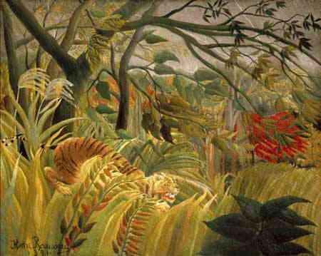 Henri Rousseau（アンリ ルソー／ドゥアニエ ルソー） 日曜画家 名画 美術 芸術 絵画 芸術作品 クロスステッチ刺しゅうチャート 図案 【Surprised Tiger in a Tropical Storm-熱帯嵐のなかのトラ-】 Scarlet Quince 上級者 海外 輸入