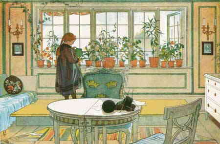 Carl Larsson（カール・ラーション） 名画 美術 芸術 絵画 芸術作品 クロスステッチ刺しゅうチャート 図案 【Flower Window】 Scarlet Quince 上級者 海外 輸入