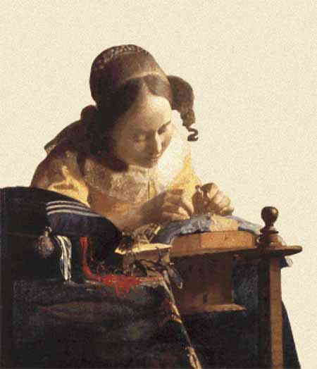 Johannes Vermeer（ヨハネス・フェルメール） ルーヴル美術館 バロック期 巨匠 名画 画家 美術 芸術 絵画 芸術作品 クロスステッチ刺繍チャート 図案 【The Lacemaker (without background) -レースを編む女-】 Scarlet Quince 上級者 海外 輸入のサムネイル