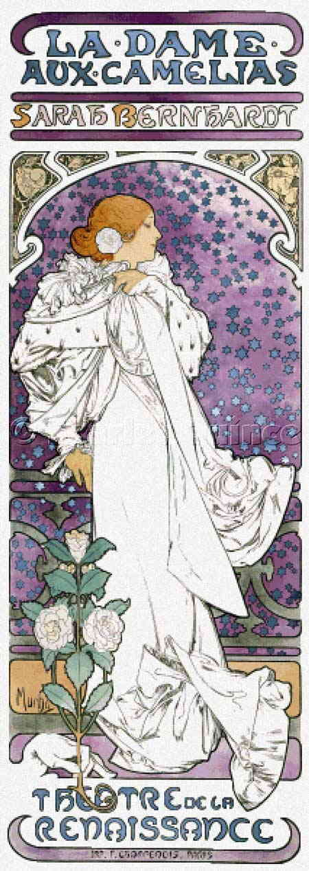 Alphonse Mucha（アルフォンス・ミュシャ） アール・ヌーヴォー グラフィックデザイナー 名画 画家 美術 芸術 絵画 芸術作品 クロスステッチ刺繍チャート 図案 【La Dame aux Camelias】 Scarlet Quince 上級者 海外 輸入