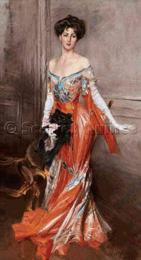 Giovanni Boldini（ジョヴァンニ ボルディーニ） 名画 印象派 画家 美術 芸術 絵画 芸術作品 クロスステッチ刺繍チャート 図案 【Portrait of Elizabeth Wharton Drexel】 Scarlet Quince 上級者 海外 輸入