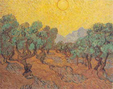 Vincent Van Gogh（フィンセント・ファン・ゴッホ） 1889年完成 名画 巨匠 ポスト印象派 画家 美術 芸術 絵画 芸術作品 クロスステッチ刺繍チャート 図案 【Olive Fields - 黄色い空と太陽のあるオリーブ畑 - 】 Scarlet Quince 上級者 海外 輸入のサムネイル