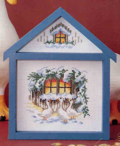 Embroidery - OOE クリスマス クロスステッチ 刺しゅう キット オーレンシュレーガー O. Oehlenschlägers Eftf. 【 窓辺の3羽のガチョウ（ 三角屋根の額付き ） 】 ししゅうキット デンマーク 北欧 輸入 初心者 中級者 Oehlenschlager 76132