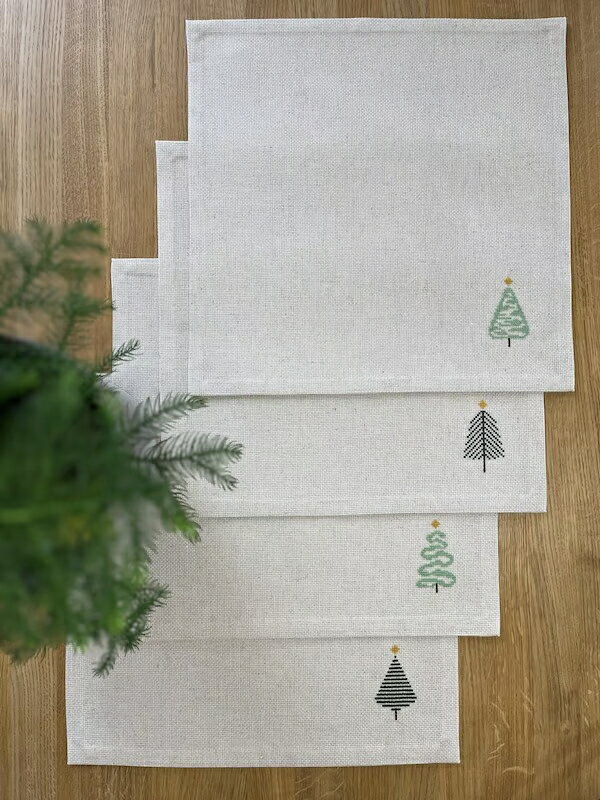 Embroidery - Pomp Stitch ポンプステッチ クロスステッチ 刺しゅう キット 【 クリスマスグリーンのナプキン4枚セット 】 ししゅうキット デンマーク 北欧 海外 輸入 上級者 送料無料 2038-1