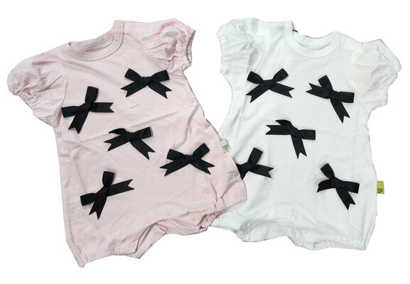 【SALE30%】【2025春夏 / MAKE YOUR DAY / メイクユアデイ/子供服/ベビー服】リボンパフスリーブ半袖ロンパス (80cm)