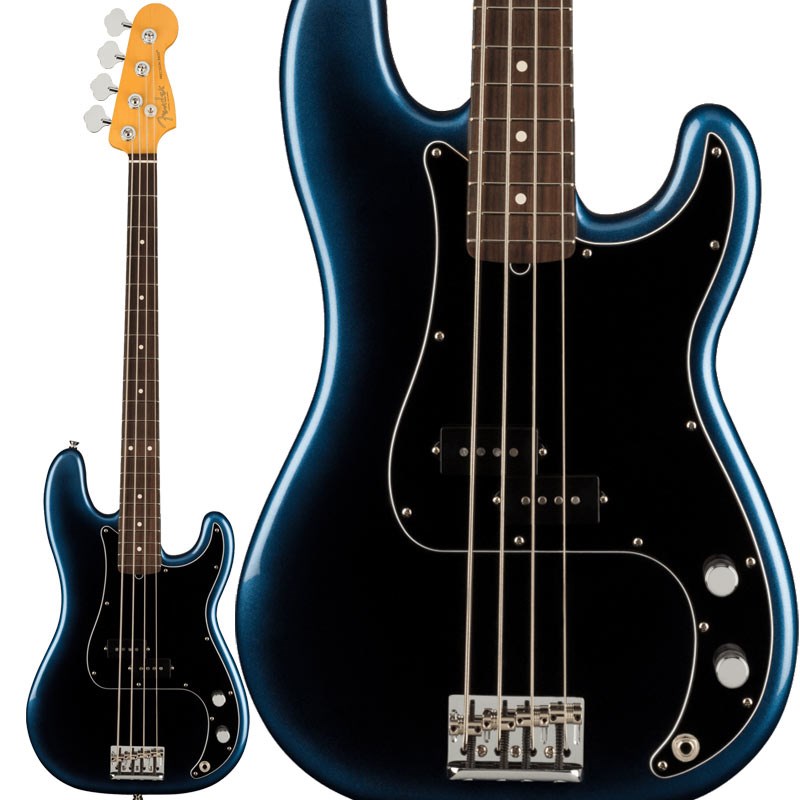 関連商品Fender USA/American Professional II 商品一覧＞＞Fender USA/新品 商品一覧＞＞ベース【165，000円〜310，000円】 商品一覧＞＞エレキベース/PBタイプ/Fender USA 商品一覧＞＞Fender USA American Professional II Precision Bass (Dark Night/Rosewood) エレキベース PBタイプ (ベース)商品説明American Professional II Precision Bassは、60年以上に渡る革新、インスピレーション、進化を経て、現代のプレイヤーの要求に応えます。定番の’63 P Bassシェイプネックは、丁寧にエッジがロールオフされ、至高の演奏体験を約束するSuper-Naturalサテン仕上げが施されています。また新たに設計されたネックヒールを採用し、快適なフィーリングとハイポジションへの容易なアクセスを実現しました。新しいV-Mod II Precision Bass Split-Coilピックアップは、これまで以上に繊細なトーンを奏で、Precision Bassならではの圧巻のローエンドを提供します。American Professional II Precision Bassの手に馴染む感覚とサウンドの多様性は、手に取り、耳にした瞬間、すぐにお分かりいただけることでしょう。プロの楽器の新たなスタンダードとなるような幅広い改良が、American Professional IIシリーズには詰め込まれています。※画像はサンプルです。製品の特性上、杢目・色合いは1本1本異なります。商品詳細Body Material: AlderBody Finish : Gloss UrethaneNeck : Maple， 1963 CNeck Finish : Super-Natural Satin Urethane Finish on Back of Neck with Gloss Urethane Headstock FaceFingerboard : Rosewood， Maple - 9.5 (241 mm) RadiusFrets : 20， Narrow TallPosition Inlays : White Dot (Rosewood)， Black Dot (Maple)Nut (Material/ Width ) : Bone， 1.625 (41.3 mm)Tuning Machines : Fender Lightweight Vintage-Style Keys with Tapered ShaftsScale Length : 34 (864 mm)Bridge : 4-Saddle HiMass Vintage (String-Through-Body or Top-load)Pickguard : 4-Ply Tortoiseshell (Olympic White， 3-Color Sunburst) 3-Ply Black(Mercury， Dark Night) 3-Ply Mint Green (Miami Blue， Mystic Surf Green， Black)Pickups : V-Mod II Split Single-Coil Precision Bass (Middle)Controls : Master Volume， Master ToneControl Knobs : .Knurled Flat-TopHardware Finish : Nickel/ChromeStrings : Fender USA 7250M Nickel Plated Steel (.045-.105 Gauges) ハードケース付属イケベカテゴリ_ベース_エレキベース_PBタイプ_Fender USA_American Professional II_新品 SW_Fender USA_新品 JAN:0885978579150 登録日:2020/10/08 エレキベース フェンダー ふぇんだー フェンダーUSA FenderUSA アメプロ アメリカンプロフェッショナル アメプロ2 アメリカンプロフェッショナル2