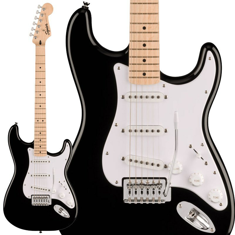 関連商品Squier by Fender/Stratocaster 商品一覧＞＞Squier by Fender/新品 商品一覧＞＞エレキギター【15，000円〜35，000円】 商品一覧＞＞STタイプ/Squier by Fender 商品一覧＞＞Squier by Fender Squier Sonic Stratocaster (Black/Maple Fingerboard) STタイプ (エレキギター)商品説明Squier Sonic シリーズSquier Sonic Stratocasterなら、時間を飛び越えるようなスピードで、どんな音楽でもすぐにギターを始めることができます。象徴的なフェンダースタイル、そして刺激的なトーンをあらゆるプレーヤーにお届けします。このStratは、薄く軽量なボディに、スリムで魅力的な「C」シェイプネックが相まって、快適な演奏性をもたらします。3基のSquierシングルコイルピックアップはクリスタルのようにクリアで多彩なトーンを奏でます。その他、表現力豊かなビブラートを奏でるトレモロブリッジ、スムーズで正確なチューニングが可能なシールドギアチューニングマシン、耐久性のあるクロムメッキハードウェアなど、魅力的な特徴を数多く備えています。※画像はサンプルとなります。製品の特性上、杢目・色合いは1本1本異なります。商品詳細BodyBody Material：PoplarBody Shape：StratocasterBody Finish：Gloss PolyurethaneNeckNeck Material：MapleNeck Finish：Satin UrethaneNeck Shape：C ShapeScale Length：25.5 (64.77 cm)Fingerboard Material：MapleFingerboard Radius：9.5 (241 mm)Number of Frets：21Fret Size：Narrow TallNut Material：Synthetic BoneNut Width：1.650 (42 mm)Position Inlays：Black DotTruss Rod：Single-ActionElectronicsBridge Pickup：Ceramic Single-CoilMiddle Pickup：Ceramic Single-CoilNeck Pickup：Ceramic Single-CoilControls：Master Volume， Tone 1. (Neck/Middle Pickups)， Tone 2. (Bridge Pickup)Switching：5-Position BladePosition 1. Bridge PickupPosition 2. Bridge and Middle PickupPosition 3. Middle PickupPosition 4. Middle and Neck PickupPosition 5. Neck PickupConfiguration：SSSHardwareBridge：6-Saddle Vintage-Style Synchronized Tremolo with Block SaddlesHardware Finish：ChromeTuning Machines：Die-Cast SealedPickguard：1-Ply WhiteControl Knobs：White PlasticSwitch Tip：WhiteNeck Plate：4-Bolt SquierStrings：Nickel Plated Steel (.009-.042 Gauges)ソフトケース付属イケベカテゴリ_エレキギター_STタイプ_Squier by Fender_Stratocaster_新品 SW_Squier by Fender_新品 JAN:0717669815646 登録日:2023/06/22 エレキギター スクワイヤー スクワイアー フェンダー ストラト ストラトキャスター