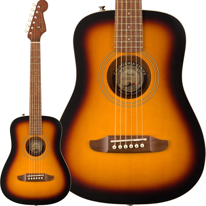 関連商品Fender Acoustics/California 商品一覧＞＞Fender Acoustics/アウトレット 商品一覧＞＞アコースティック・エレアコギター【10，000円〜25，000円】 商品一覧＞＞アコースティックギター/Fender Acoustics 商品一覧＞＞Fender Acoustics 【数量限定特価】 Redondo Mini (Sunburst) フェンダー アコースティックギター (アコースティック・エレアコギター)商品説明Redondo Miniは、小さなサイズのアコースティックギターにスケール感とパンチのあるサウンドを詰め込んだモデルです。スプルーストップとマホガニーバック＆サイドを組み合わせたこのギターは、22.75インチスケールでありながら、フルサイズギターのトーンを備えています。Californiaシリーズの他のモデルと同様に、Redondo Miniはフェンダーエレクトリックギターのレガシーにインスパイアされた6連ペグ仕様のStratocasterヘッドストックを装備しています。その他、ウォルナット材の指板とブリッジ、Nuboneナットとサドルなど、プレミアムな特徴を備えています。小型の楽器を探している意欲的なプレイヤーや、旅行に気軽に持っていけるギターを探している方にも、Redondo Miniはお勧めです。※画像はサンプルです。製品の特性上杢目は一本一本異なります。商品詳細Series: CaliforniaBody Shape: Redondo MiniBody Top: SpruceBack and Sides: MahoganyBody Finish: SatinBracing: Scalloped XRosette: 2-Ring B/W/BNeck: Nato， C ShapeNeck Finish: Satin PolyurethaneFingerboard: Walnut，Frets: 18，Position Inlays: White DotNut (Material/Width): Nu-Bone(TM)， 1.69 (43 mm)Truss Rod: Dual-ActionTuning Machines: Vintage-Style with Aged White Plastic ButtonsScale Length: 22.75 (578 mm)Bridge: WalnutPickguard: NoneControls: NAHardware Finish: Nickelギグケース付属イケベカテゴリ_アコースティック・エレアコギター_アコースティックギター_Fender Acoustics_California_アウトレット SW_Fender Acoustics_アウトレット JAN:0885978743018 登録日:2023/12/22 アコースティックギター アコギ フェンダー ふぇんだー