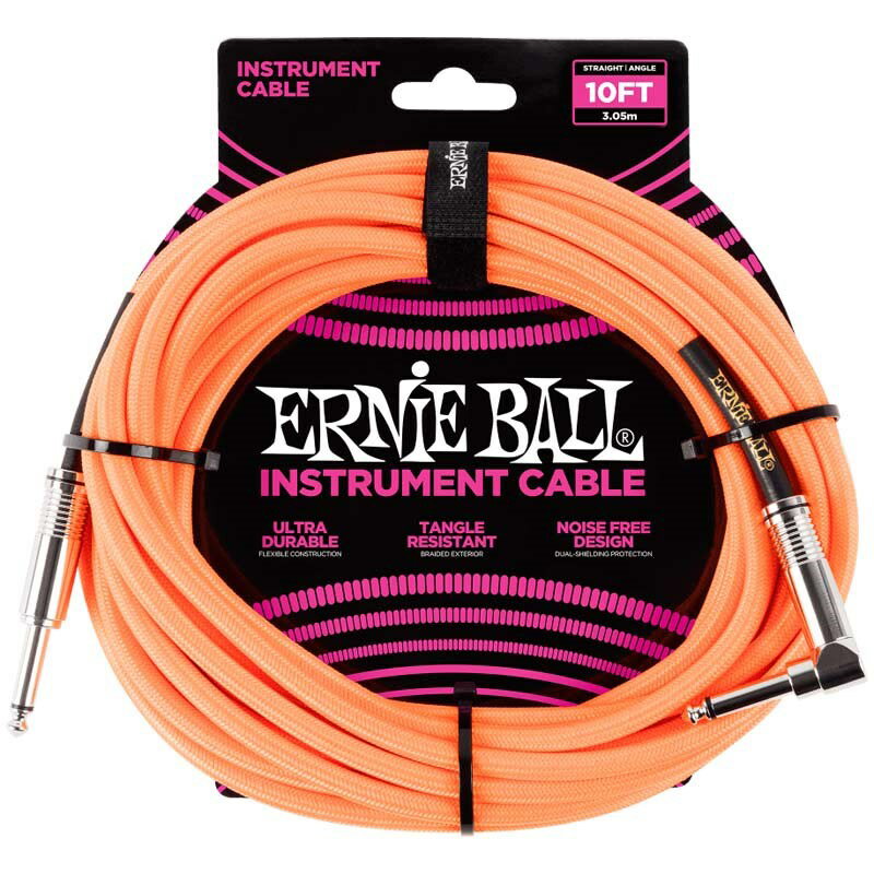 ERNIE BALL #6079 BRAIDED INSTRUMENT CABLE STRAIGHT/ANGLE 10FT (NEON ORANGE) シールドコード シールドコード (楽器アクセサリ)
