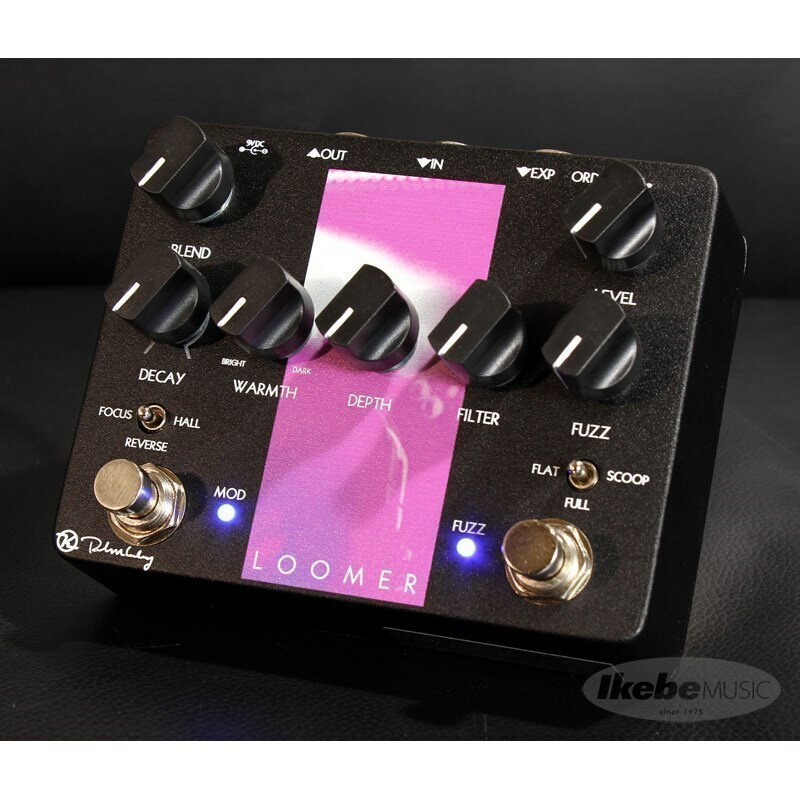 関連商品keeley/Distortion & Overdrive Fuzz 商品一覧＞＞keeley/新品 商品一覧＞＞エフェクター【30，000円〜60，000円】 商品一覧＞＞ギター用エフェクター/歪み系/ファズ/keeley 商品一覧＞＞keeley Loomer [Shoegazer Sound] ギター用エフェクター 歪み系 (エフェクター)商品説明近年意欲的に新作を発表しているKeeleyから、シューゲイザーのサウンドをコンセプトに作られたペダルが登場！「LOOMER」は3モードのファズと3モードのリバーブを一つの筐体に収めた複合ペダルです。ファズとリバーブはそれぞれ個別にON/OFFを行う事が可能で、ORDERスイッチを使うことで接続順を入れ替える事も出来ます。ファズとリバーブを同時にONにすれば、シューゲイズ的な強力な音の壁を作る事が出来ます。またエクスプレッション端子を備えており、エクスプレッション・ペダル（別売）を使うことでリバーブに付加する効果を足でコントロールする事が出来るようになります。本来は幾つものペダルを足元に置く必要があるサウンドが、このサイズでお楽しみ頂けます！●リバーブ・モード(Mini SW /L)FOCUS : 250ms、380msのディレイ、4ヴォイスのコーラスが加わった濃密なリバーブREVERSE : リバースディレイの様なボリューム変化のあるディレイ効果とアームの様なピッチベンドの複合HALL : リバーブ効果にオクターブ上の音を加えたシマー機能が加わったサウンド【 Specification 】■Controls＜ Fuzz ＞ LEVEL、FUZZ、FILTER、FUZZ MODE SW＜ Reverb ＞ BLEND、DECAY、WARMTH、DEPTH※DECAYとDEPTHコントロールはリバーブのモードによって機能が変わります■ True-Bypass Switching■ SIZE：約W119 x H95 x D35（mm）＊突起物含まず■ Weight：約420g■ 消費電流：約75mA■9V DC Port ＊ACアダプターを使用する際は、出力の安定したセンター・マイナス・タイプのアダプターをご使用ください。＊本製品は電池では駆動しません＊画像はイメージです。仕様やデザインが予告無く変更される場合もございます。イケベカテゴリ_エフェクター_ギター用エフェクター_歪み系_ファズ_keeley_Distortion & Overdrive Fuzz_新品 SW_keeley_新品 JAN:4580210700939 登録日:2017/04/15 エフェクター コンパクトエフェクター ストンプボックス キーリー きーりー