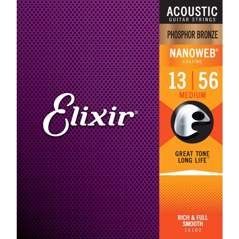 ELIXIR Acoustic Phosphor Bronze with NANOWEB Coating #16102 (Medium/13-56) 弦 アコギ弦 (楽器アクセサリ)