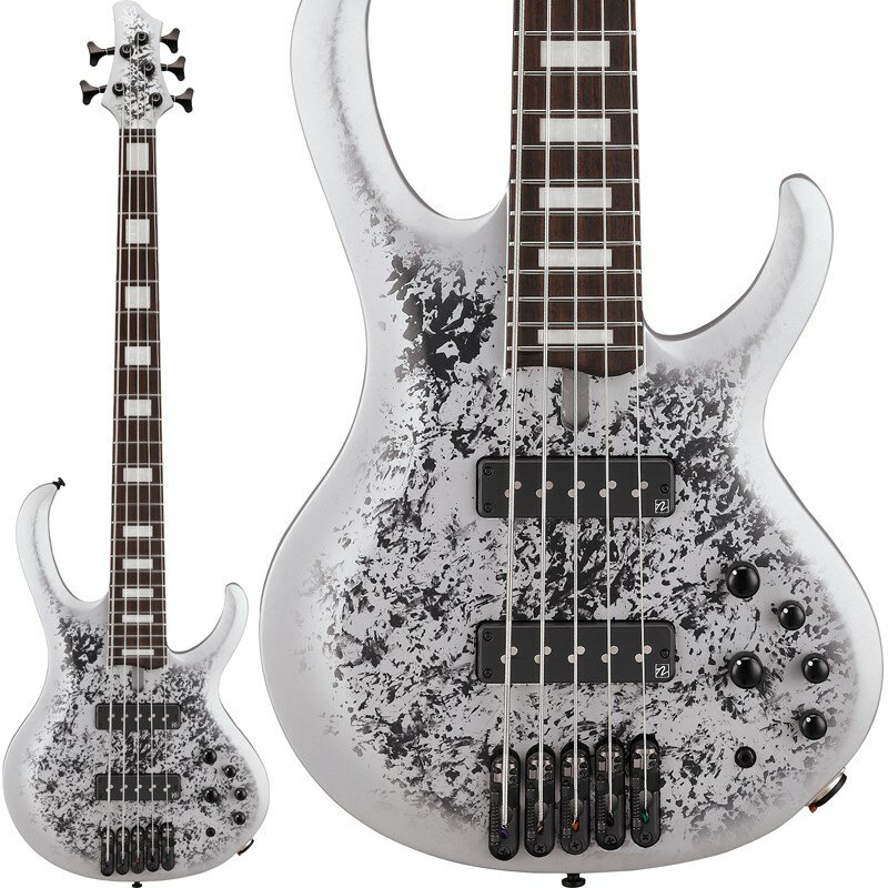 関連商品Ibanez/BTB (Boutique Bass) 商品一覧＞＞Ibanez/新品 商品一覧＞＞ベース【115，000円〜215，000円】 商品一覧＞＞エレキベース/多弦ベース/Ibanez 商品一覧＞＞Ibanez BTB25TH5-SLM [限定モデル] エレキベース 多弦ベース (ベース)商品説明サウンドもルックスもアグレッシブ且つ個性的な、BTB誕生25周年記念限定モデルハイスペックであると共に、プレイヤーの感性を刺激する表現力を備え、BoutiqueBass(ブティーク ・ベース)と銘打って発売した1999年から現在特にヘヴィ、ラウド・ジャンルのアーティストたちに支持されるようになっていき、SRシリーズ同様にIbanezを代表する歴史あるベースの一つです。深いカッタウェイ形状とスルーネック構造は優れたプレイアビリティとサステインをもたらし、選び抜かれた木材と各弦独立構造ブリッジが、Boutiqueの名を体現する装いと豊かなトーンとを約束します。●5pcメイプル材&ウォルナット材ネック(グラファイト ・レインフォースメント ・ロッド装備）クリアな音像とアタックに富むメイプル材と硬質なウォルナット材を組み合わせた5pcネック。ネック内部に装備したグラファイト ・ロッドによって剛性を強化しています。ネックバックはボディと共色で着色し、同一フィニッシュとしました。●ネックスルー構造ボディ、35 インチ ・エクストラ ・ロング ・スケールスルーネック構造がもたらすロング ・サスティーンと 豊 かなレゾナンス 、そしてネック ・バックのシームレスな演奏感はBTBの最大の特長と言えるでしょう。またスケールは、BTBの特徴である35インチとしゲージが太くなる低音弦でも芯の有る鳴りを確保しています。●個性豊かな Silver Blizzard Matteフィニッシュボディの表裏両面を特殊塗装（ラップ・フィニッシュ）で仕上げています。1本1本異なり同じものが二つとない、個性的なフィニッシュです。●ローズウッド材指板（ w/ ミディアム ・ステンレス ・フレット）指板材としてもっともポピュラーな材料で、バランスの良いサウンドが特長のローズウッド材を採用しています。フレットはブライトな音質と高い耐久性が特徴のステンレス ・フレットです。●Nordstrand製 Big Single マグネティック ・ピックアップシングルコイル特有の澄んだ音色に強力なアグレッシブさを持ち合わせるピックアップで、バンド ・アンサンブルに埋もれる事無く存在感を発揮するキャラクターが、ともすれば音数が多くなりがちなヘヴィラウド ・ジャンルのベーシストに広く支持される理由です。●MR5Sブリッジ弦間ピッチ・アジャスト機構を搭載した、MR5S（モノレール）ブリッジを採用しています。各弦が独立したブリッジで、弦振動をダイレクトにボディへと伝えます。また、サドルが左右方向に1.5mm 動かすことができ、弦と弦とのスペース（弦間ピッチ）を可動範囲内で任意にアジャスト可能です。●Ibanez Custom Electronics 3 band EQ w/Mid frequency switch商品詳細■Neck type：BTB5 5pc Maple/Walnut w/Graphite reinforcement rods Neck through■Body：Okoume wing body■Fretboard：Rosewood fretboard w/Acrylic block inlay■Fret：Medium Stainless Steel frets■Bridge MR5S bridge (19mm string space)■pickups： Nordstrand Big Single neck pickup■Equalizer：Ibanez Custom Electronics 3band EQ w/3 way Mid frequency switch■Hardware color Black■String gauge：.045/.065/.080/.100/ .130 (D'Addario NYXL45130SL)ソフト ・ケース付属イケベカテゴリ_ベース_エレキベース_多弦ベース_Ibanez_BTB (Boutique Bass)_新品 SW_Ibanez_新品 JAN:4549763352538 登録日:2024/04/23 エレキベース アイバニーズ イバニーズ