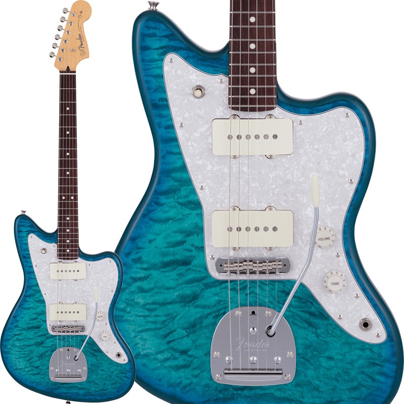 関連商品Fender Made in Japan/Hybrid II Jazzmaster 商品一覧＞＞Fender Made in Japan/新品 商品一覧＞＞エレキギター【105，000円〜205，000円】 商品一覧＞＞JMタイプ/Fender Made in Japan 商品一覧＞＞Fender Made in Japan 2024 Collection Hybrid II Jazzmaster QMT (Aquamarine/Rosewood) JMタイプ (エレキギター)商品説明2024 Collection Hybrid II SeriesMade in Japan Hybrid IIは、ヴィンテージなルックスはそのままに、プレイヤーや音楽のジャンルを選ばないオールマイティーなモダンスペックを盛り込んだ、まさに「ハイブリッド」と呼ぶにふさわしいシリーズです。 リズム/リード問わず、どのギタリストやベーシストにもフィットする演奏性と楽器のトーンを兼ね備えた製品を、世界的にファンの多いMade in Japanで実現しました。Hybrid II Jazzmasterは、定評あるアルダーボディに新設計のHybrid II Custom Voiced Single Coilピックアップを装備し、ヴィンテージスタイルのフローティングトレモロを搭載。ヴィンテージロッキングチューナー、サテンフィニッシュのネック、Modern Cシェイプに9.5インチラジアスの指板とナロートールフレットがスムーズなプレイヤビリティを提供します。※画像はサンプルです。製品の特性上、杢目、色合は個体ごとに異なります。商品詳細Body Material: Alder with Quilt Maple TopBody Finish: Gloss UrethaneNeck: Maple， Modern CNeck Finish: Satin Urethane Finish on Back， Gloss Urethane Finish on FrontFingerboard: Maple or Rosewood， 9.5 (241 mm)Frets: 22， Narrow TallPosition Inlays: Black Dot (Maple)， White Dot (Rosewood)Nut (Material/Width): Bone， 1.650 (42 mm)Tuning Machines: Vintage-Style LockingScale Length: 25.5 (64.77 cm)Bridge: 6-Saddle Vintage-Style Adjustable with Floating Tremolo TailpiecePickups: Hybrid II Custom Voiced Single Coil Jazzmaster (Bridge)Hybrid II Custom Voiced Single Coil Jazzmaster (Neck)Pickup Switching: 3-Position Toggle: Position 1. Bridge PickupPosition 2. Bridge and Neck PickupsPosition 3. Neck PickupControls: Master Volume， Master ToneControl Knobs: Aged WhiteHardware Finish: Nickel/ChromeStrings: Nickel Plated Steel (.009-.042 Gauges)Gig Bag付属イケベカテゴリ_エレキギター_JMタイプ_Fender Made in Japan_Hybrid II Jazzmaster_新品 SW_Fender Made in Japan_新品 JAN:0885978057009 登録日:2024/03/25 エレキギター フェンダー ふぇんだー フェンダージャパン フェンジャパ フェンダーJ ジャズマスター ジャズマス