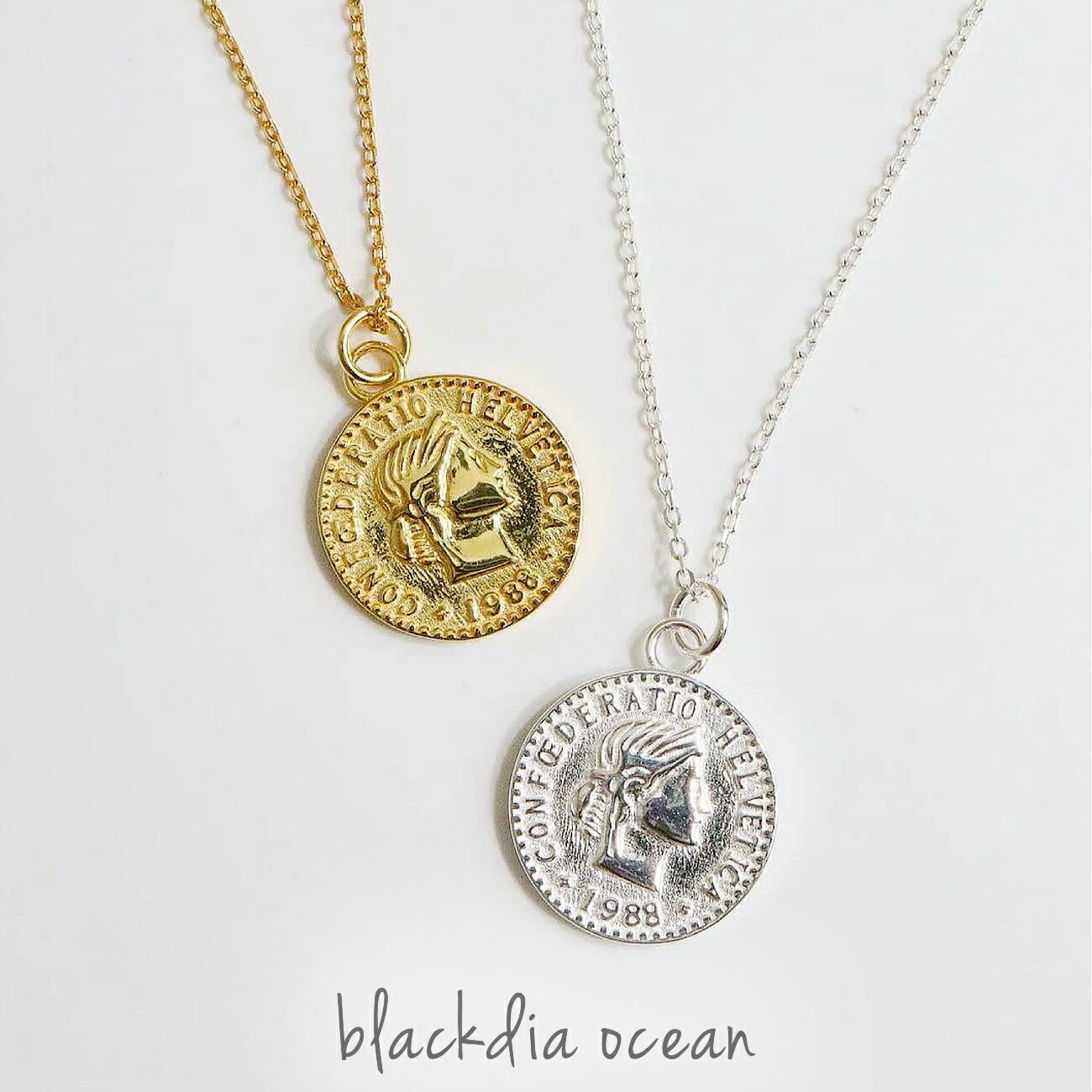 【1/30まで70％OFFクーポン】 ネックレス レディース コイン ペンダント ネックレス シンプル シルバー 925 Silver925 金属アレルギー 対応 18K GP ゴールド シルバー 金 銀 おしゃれ 大人 かわいい 可愛い 大人可愛い ブランド blackdia oceanのサムネイル
