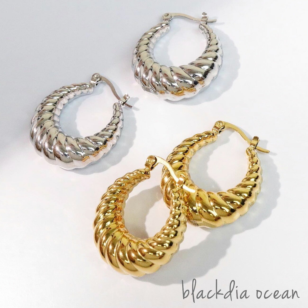 ピアス レディース blackdia ocean ブランド シンプル デザイン ピアス 18K GP 両耳 2個セット 金属アレルギー 対応 ステンレス フープピアス ゴールド シルバー 金 銀 キラキラ おしゃれ かわいい 大人 大人可愛い 上品 きれいめ エレガントのサムネイル