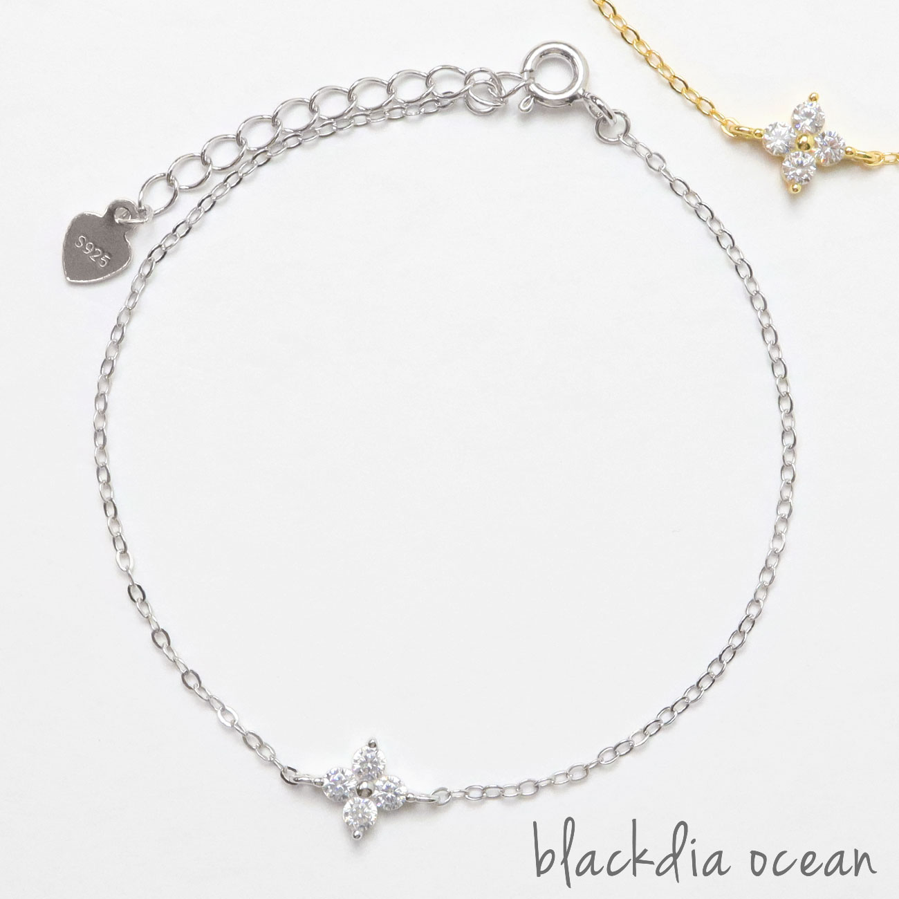 【2時間限定 全品半額クーポン】ブレスレット ブレス ブルームストーン ジルコニア レディース blackdia ocean silver925 ブランド ブレスレット シンプル ジュエリー デザイン シルバー925 シルバー ゴールド おしゃれ 可愛い 大人可愛い 上品 アクセサリー　一粒のサムネイル