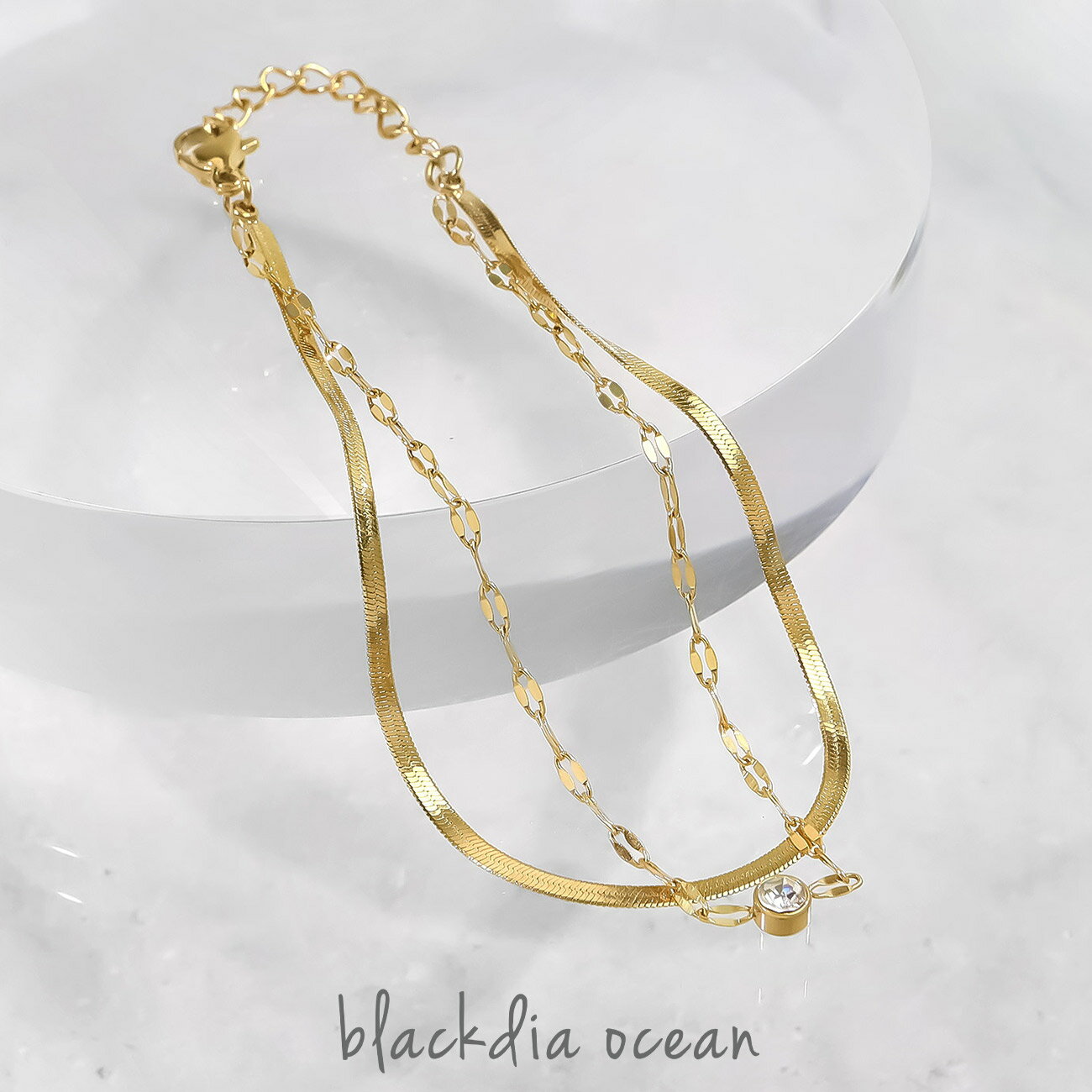 【最大20％OFFクーポン】 ブレスレット レディース ワントップ レイヤード デザイン シンプル 金属アレルギー 対応 ステンレス ゴールド ジルコニア おしゃれ 可愛い アクセサリー 細 太 ブランド blackdia oceanのサムネイル