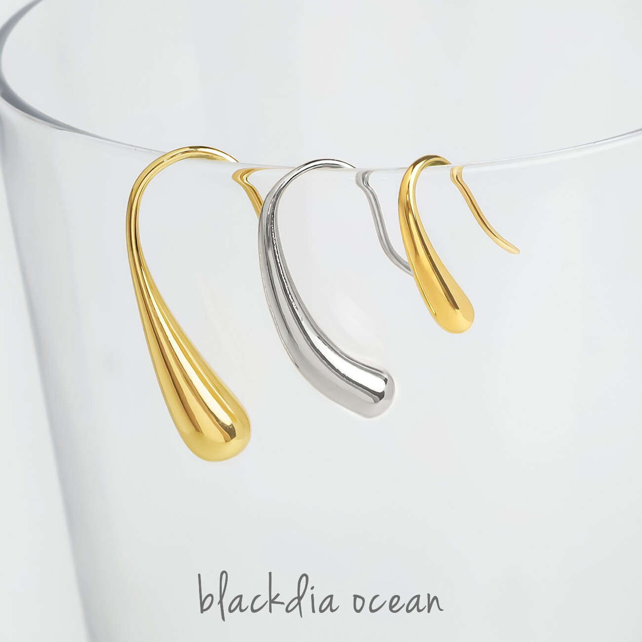 【5/23～30％OFFクーポン】 ピアス レディース blackdia ocean ブランド シンプル ドロップ フック ピアス 金属アレルギー 両耳 2個セット ゴールド シルバー キャッチレス フック おしゃれ かわいい 大人 上品 きれいめ エレガント