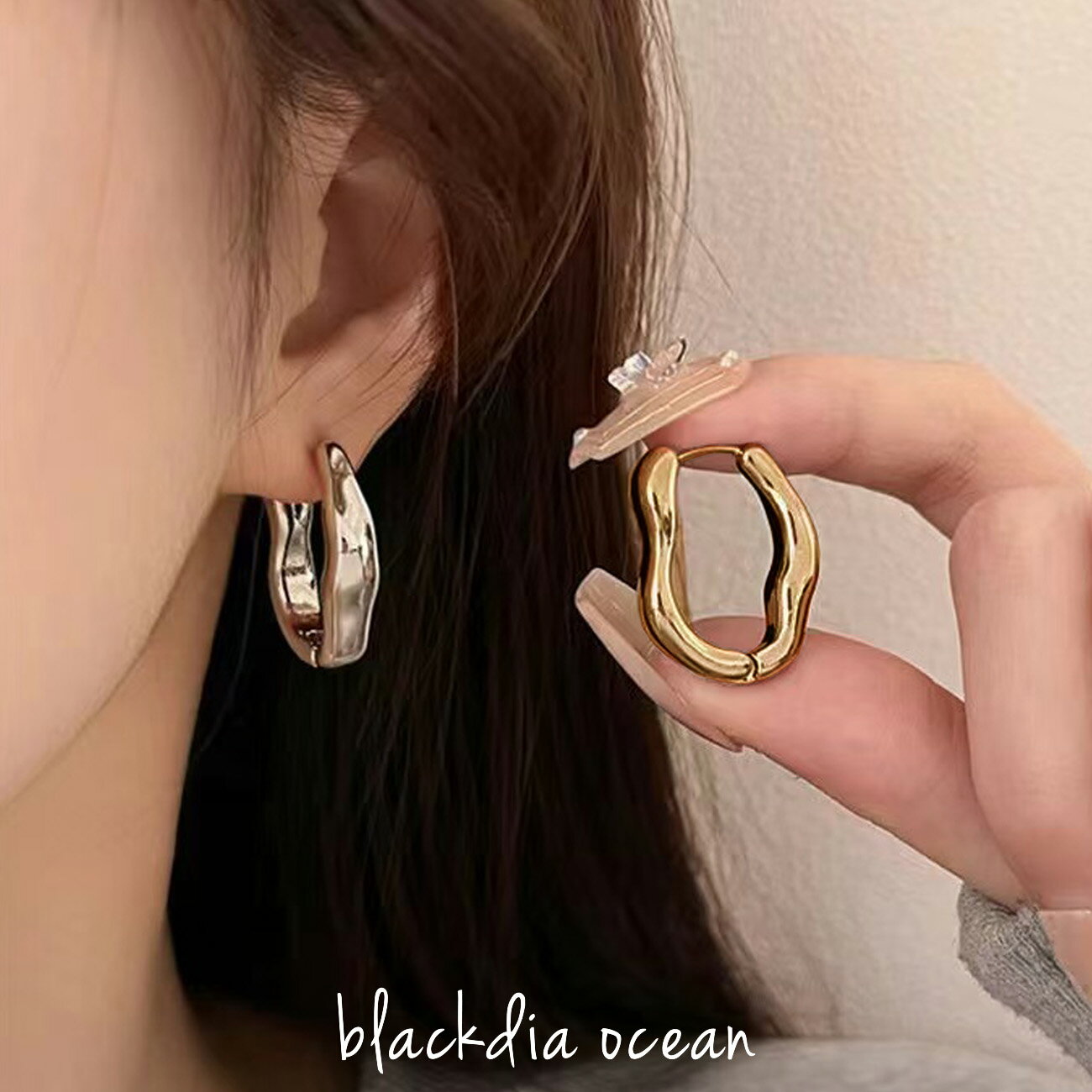 【11/25〜半額クーポン】【11/25限定！抽選で最大P300％バック】 ピアス オーバル ニュアンス フープピアス フープ 金属アレルギー対応 ステンレス ゴールド 金 シルバー 銀 おしゃれ かわいい 大人 上品 きれいめ エレガント ブランド blackdia oceanのサムネイル