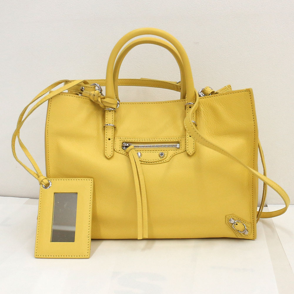 バレンシアガ　 ペーパーA6 ショルダーバッグ BALENCIAGA　レザー/イエロー 370926【中古】美品《返品可》【質屋出品】【送料無料】