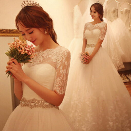 ウエディングドレス 半袖 フォマールドレス 花嫁 ドレス ウェディングドレス 二次会 結婚式 プリンセスラインドレス ブライダル ロングドレス パーティードレス エンパイア 大きいサイズ オフホワイト サッシュリボン 披露宴 発表会 XXS XS S M L XL XXL XXXL