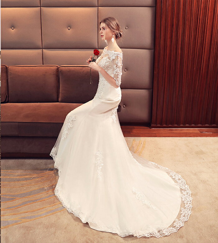 マーメイドドレス ウエディングドレス 五分袖 ロングドレス 結婚式 ウェディングドレス 花嫁 パーティードレス マーメイドライン 二次会 ブライダル エンパイア 発表会 披露宴 大きいサイズ/小きいサイズ wedding dress