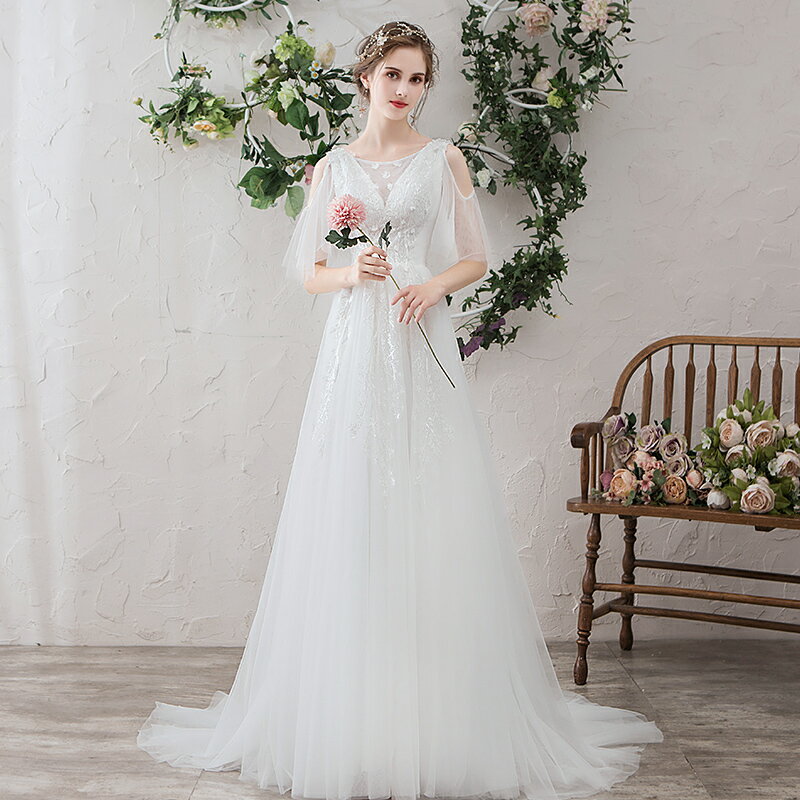 ウエディングドレス 結婚式 ロングドレス 袖あり Aラインドレス 花嫁 ドレス ウェディングドレス パーティードレス 二次会 お呼ばれ ブライダル エンパイア ワンピース 演奏会 披露宴 海外挙式 前撮り 大きいサイズ 小きいサイズ 白 wedding dress XXS XS S M L XL XXL XXXL