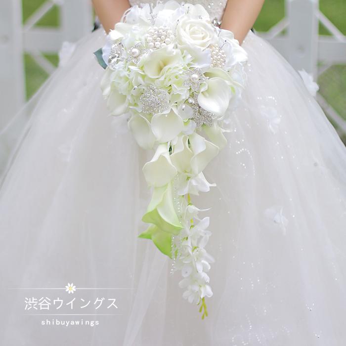 楽天渋谷ウイングスウエディングブーケ 結婚式 ウェディングブーケ 花嫁 ブーケ 手作り しずく型 ブライダルブーケ 造花 キャスケードブーケ 二次会