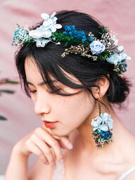 ヘッドドレス ウエディング 花冠 花かんむり イヤリング 2点セット カチューシャ ティアラ ヘアアクセサリー 結婚式 髪飾り ウェディング 造花 森ガール 花輪 手作り 姫風 花嫁 パーティー フェス 海外旅行 写真撮り【送料無料】