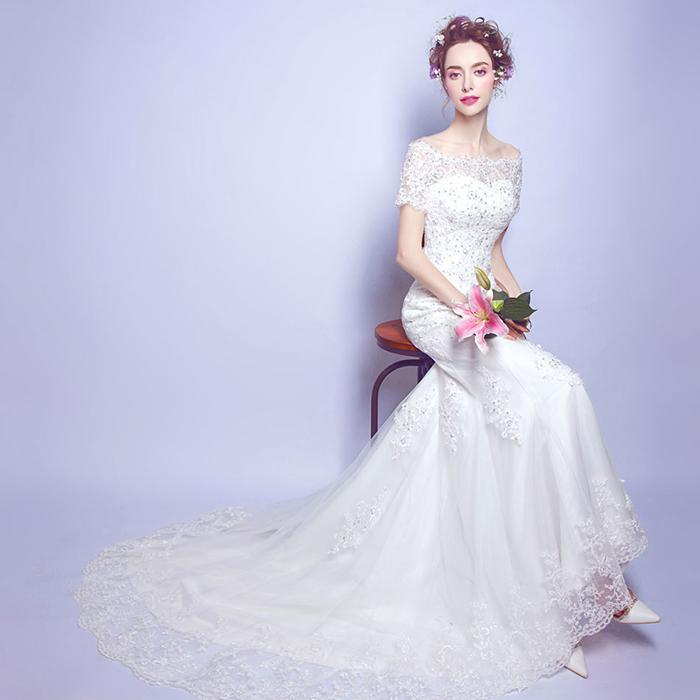 マーメイドドレス ウエディングドレス 半袖 ウェディングドレス 結婚式 マーメイドライン ロングドレス 花嫁 パーティードレス ブライダル 大きいサイズ 小きいサイズ エンパイア オフホワイト 二次会 発表会 披露宴 夏 春 秋