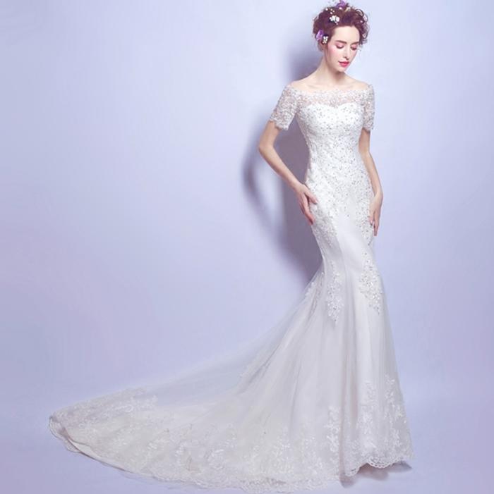 マーメイドドレス ウエディングドレス 半袖 ウェディングドレス 結婚式 マーメイドライン ロングドレス 花嫁 パーティードレス ブライダル 大きいサイズ 小きいサイズ エンパイア オフホワイト 二次会 発表会 披露宴 夏 春 秋