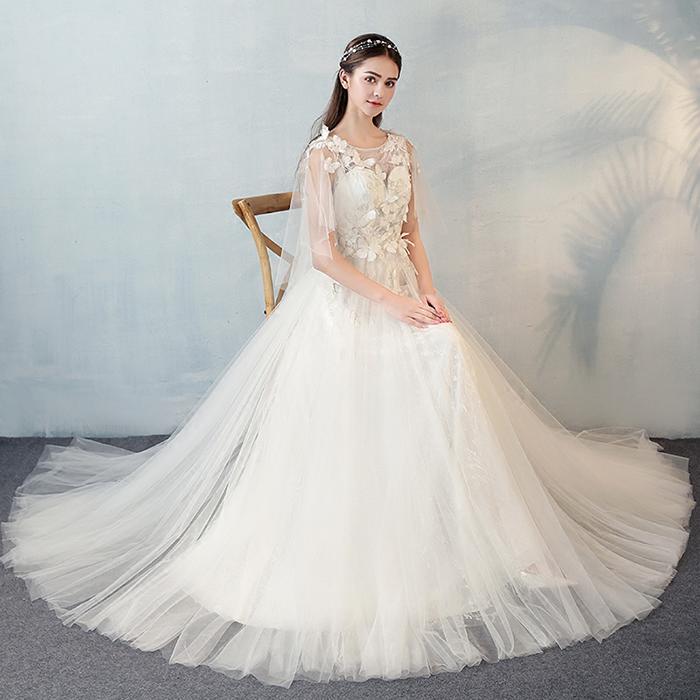 ウエディングドレス 袖あり Aラインドレス 結婚式 ロングドレス 花嫁 お呼ばれ服 パーティードレス 二次会 ウェディングドレス エンパイア 大きいサイズ/小きいサイズ wedding dress