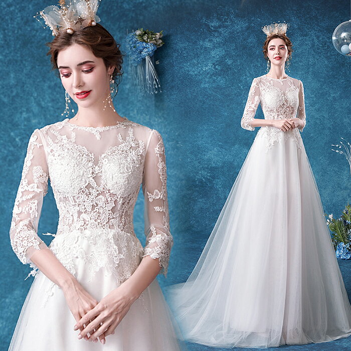 ウェディングドレス 二次会 ロングドレス 袖あり Aラインドレス ウエディングドレス 結婚式 花嫁 パーティードレス ブライダル ドレス 演奏会 お呼ばれ エンパイア ワンピース 披露宴 海外挙式 前撮り 大きいサイズ 白 wedding dress XXS XS S M L XL XXL XXXL