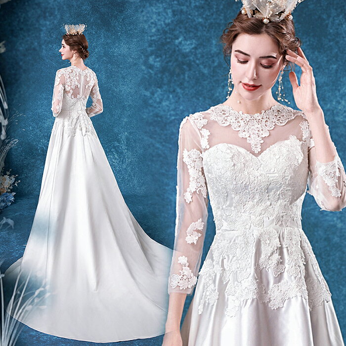 ウエディングドレス 二次会 長袖 ウェディングドレス ロングドレス 結婚式 Aラインドレス 花嫁 パーティードレス ブライダル ドレス 演奏会 お呼ばれ エンパイア ワンピース 披露宴 海外挙式 前撮り 大きいサイズ 白 wedding dress XXS XS S M L XL XXL XXXL