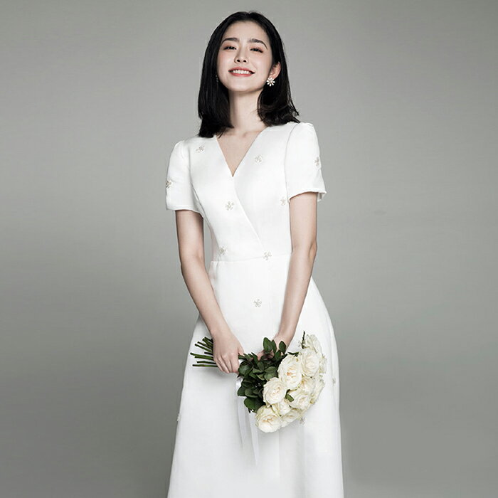 ウエディングドレス 二次会 半袖 Aラインドレス ウェディングドレス 花嫁 結婚式 ロングドレス パーティードレス 演奏会 ブライダル お呼ばれ エンパイア ワンピース 披露宴 海外挙式 前撮り 大きいサイズ 白 wedding dress XXS XS S M L XL XXL XXXL