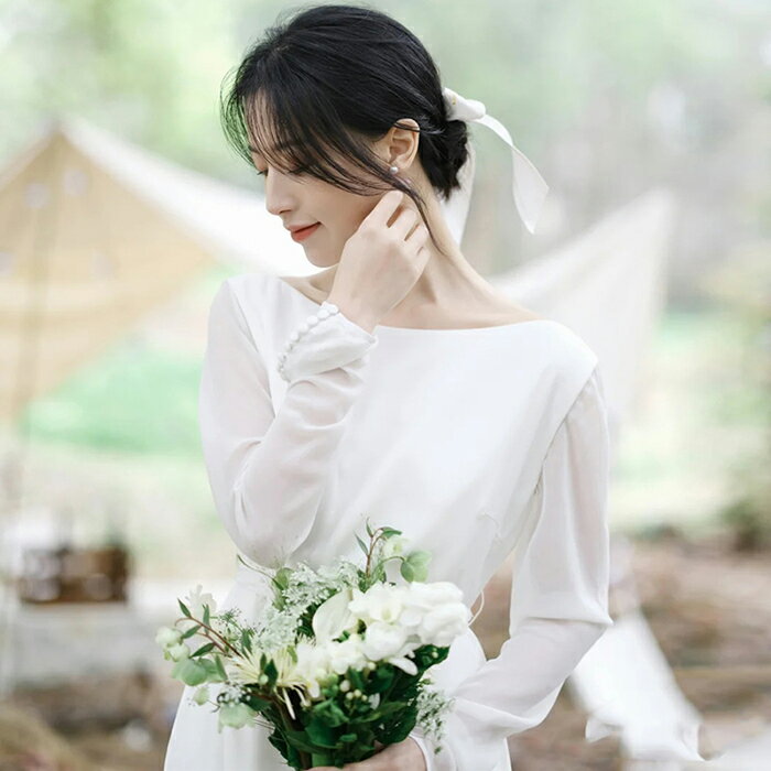 ウェディングドレス 長袖 ロングドレス 結婚式 Aラインドレス ウエディングドレス 二次会 花嫁 パーティードレス 演奏会 ブライダル エンパイア ワンピース お呼ばれ 大きいサイズ 披露宴 前撮り 海外挙式 白 wedding dress XXS XS S M L XL XXL XXXL