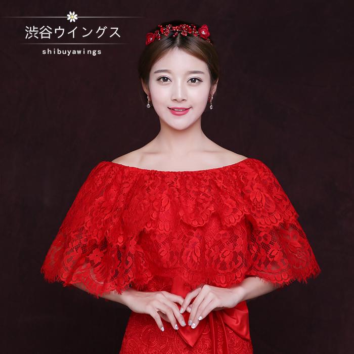 ウエディングショール 結婚式 ボレロ ブライダルケープ 肩掛け ショール レース 二次会 ケープ 花嫁 ウェディングケープ お呼ばれ レディース パーティー 発表会 披露宴 赤