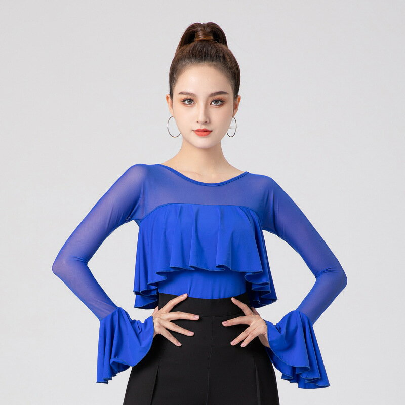 ダンス 衣装 トップス 長袖 シフォン トップス レディース ブラウス 練習着 フリンジラテン衣装 女性 大人 ラテン衣装 社交 ダンス ヒップホップダンス衣装 DANCE ダンスウェア 演出 ストレッチ 舞台衣装 競技用 エレガンス ブラック レッスン着 チャチャ ルンバ サンバ