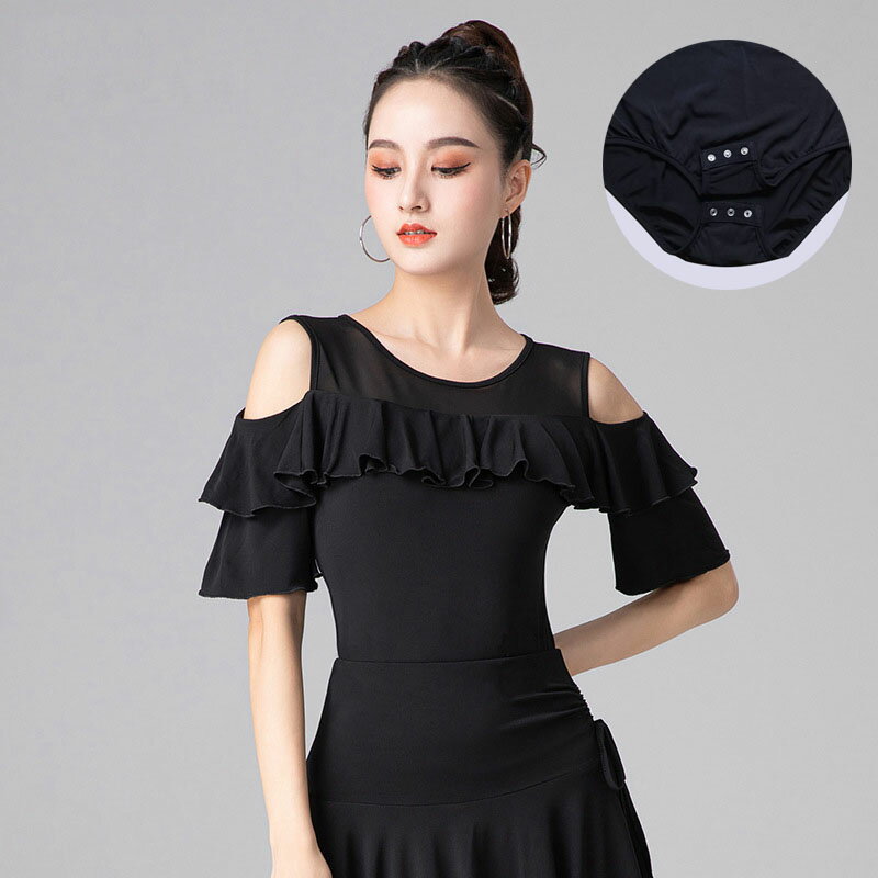 着痩せ効果!ダンス衣装トップス黒半...