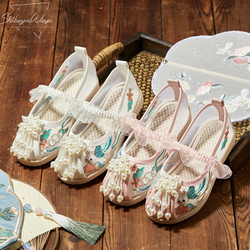 キッズシューズ 精巧な刺繍 フラットシューズ パンプス ス 子供靴 布靴 女の子 子ども靴 子供用 ピンク ベージュ 春夏 リッポン 歩きやすい カジュアル サマー靴 履きやすい 屈曲性 通気性 吸湿性 舞台 誕生日15.2~22.5cm お姫様 おしゃれ おでかけ 滑りにくい 痛くない