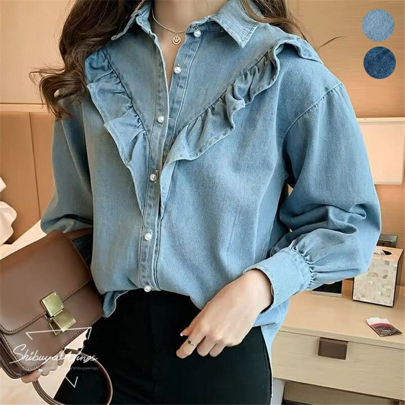 シャツ レディース コート ブラウス トップス 長袖 デニムシャツ ライトブルー ダークブルー 春夏秋 2色展開 上質 おしゃれ ゆったり 大人 カジュアル 着瘦せ 肌触り 体型カバー 安心素材 通勤 通学 旅行 高見え きれいめ 20代 30代 40代 可愛い 大人気 新作 通勤 M-4XL