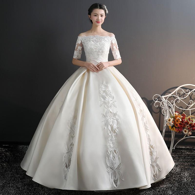 ウェディングドレス 白 オフホワイト 格安 レース 結婚式 花嫁 シンプル ロングドレス 袖あり ブライダル 二次会 パーティードレス 披露宴 プリンセスドレス 大きいサイズ ウエディングドレス 前撮り 後撮り ウェディングフォト 小さいサイズ 海外挙式 セミオーダー