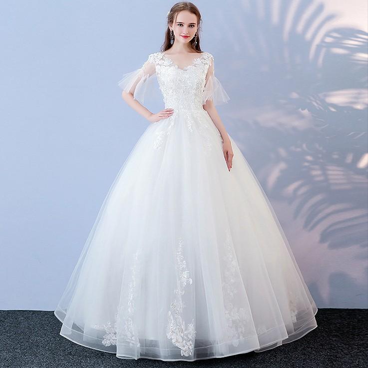 ウェディングドレス 花嫁 ウエディングドレス 白 オフホワイト 格安 半袖 レース ブライダル wedding dress 結婚式 プリンセスラインドレス 二次会 パーティードレス 披露宴 前撮り 後撮り ウェディングフォト 大きいサイズ 小さいサイズ 海外挙式 セミオーダー