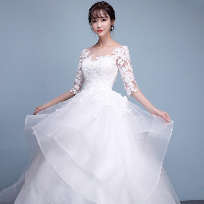 ウェディングドレス 白 オフホワイト 安い レース 長袖 結婚式 花嫁 調節 プリンセス ロングドレス ブライダル 二次会 パーティードレス 披露宴 イブニングドレス ウエディングドレス 前撮り 後撮り ウェディングフォト 大きいサイズ 小さいサイズ 海外挙式 セミオーダー