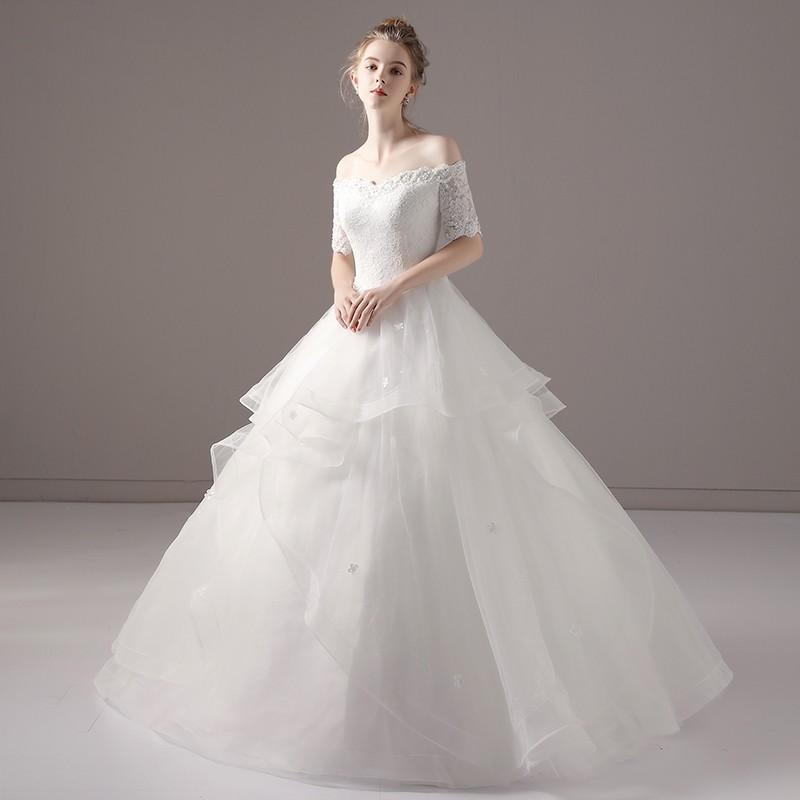 ウェディングドレス ロング 安い 半袖 結婚式 ブライダル 花嫁 二次会 プリンセスラインドレス 白 オフホワイト パーティードレス フォーマル 披露宴 イブニングドレス ウエディングドレス 前撮り 後撮り 大きいサイズ 小さいサイズ 海外挙式