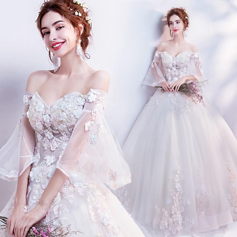 ウェディングドレス 結婚式 長袖 ウエディングドレス 格安 ブライダル プリンセスラインドレス 二次会 ロングドレス 花嫁 パーティードレス 大きいサイズ 披露宴 前撮り 後撮り ウェディングフォト 小さいサイズ 海外挙式 セミオーダー