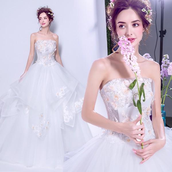 ウェディングドレス 二次会 安い 花嫁 ウエディングドレス 結婚式 ロングドレス ブライダル ベアトップ ゴージャス プリンセスラインドレス 白ドレス 披露宴 前撮り 後撮り ウェディングフォト 大きいサイズ 小さいサイズ 海外挙式 セミオーダー
