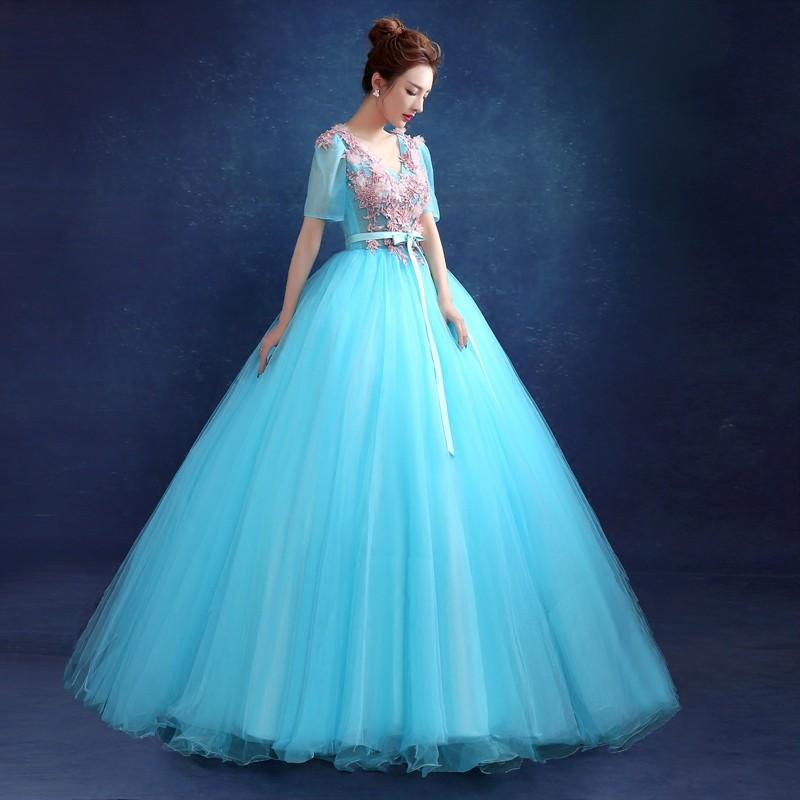 ウエディングドレス カラー 演奏会 青 半袖 安い ロングドレス 結婚式 花嫁 プロムドレス 二次会 パーティードレス 発表会 イブニングドレス 大きいサイズ ウェディングドレス 披露宴 前撮り 後撮り ウェディングフォト 小さいサイズ 海外挙式 セミオーダー