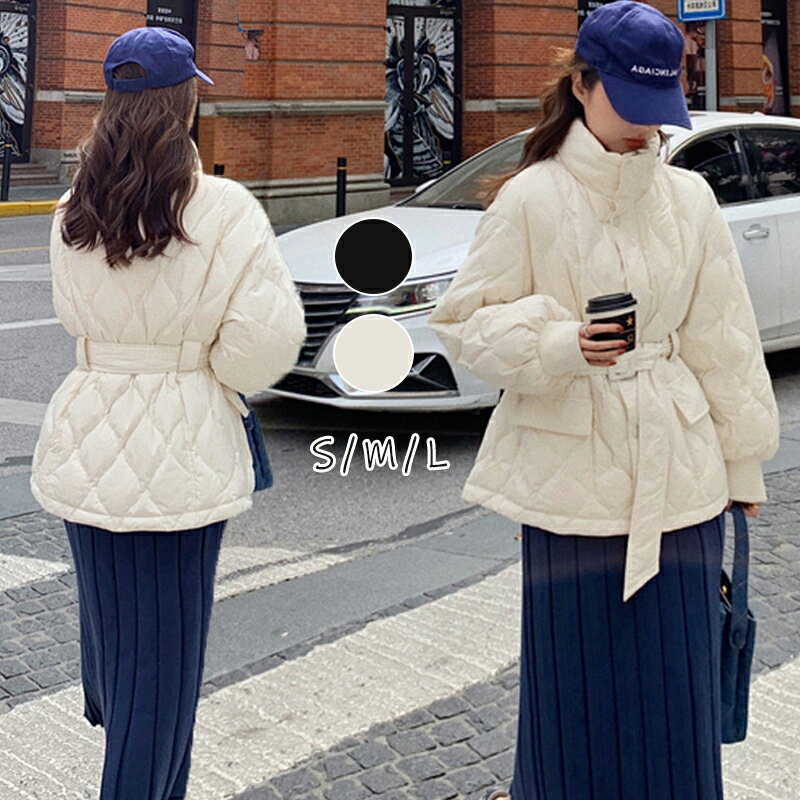 ダウンコート ショートコート レディース 冬 ダウンジャケット ショート丈コート 女性用 冬 中綿コート ダウン アウター 前開き 暖かい ベルト トレンド ファッション 防寒 寒対策 通勤 通学 カジュアル お洒落 おしゃれ 20代 30代 40代 ホワイト ブラック ハイネックのサムネイル