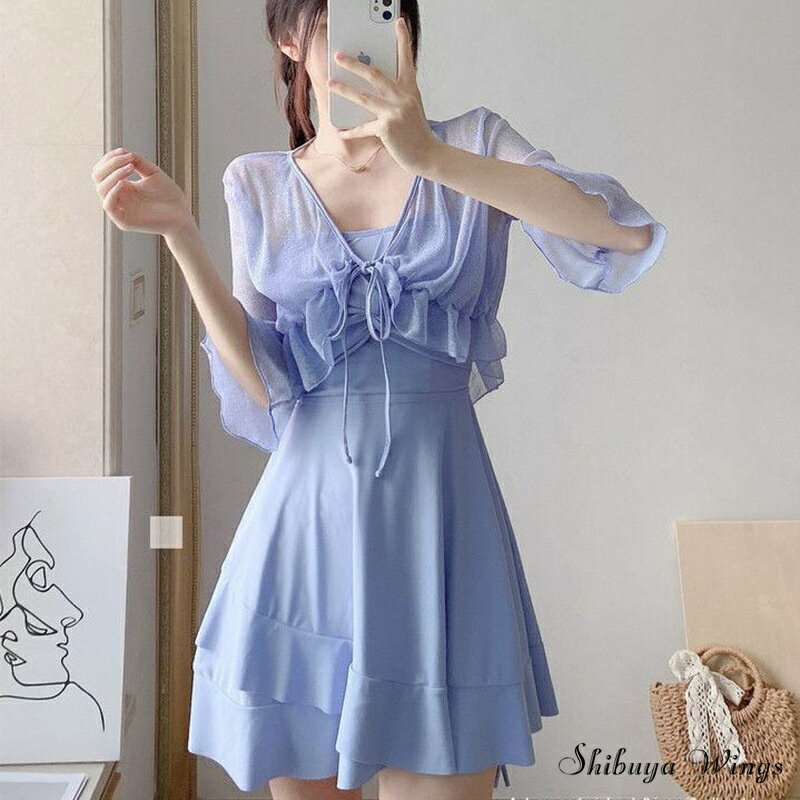 水着 レディース ワンピース 3点セット 体型カバー フレアスカート ボレロ ショートパンツ オトナ女子 大人女性 みずぎ かわいい セクシー 胸元 二の腕 お尻 お腹 カバーアップ 小胸 盛れる 露出控えめ ぽっちゃり 可愛い おしゃれ お洒落 温泉 20代 30代 40代